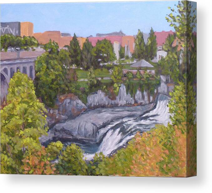 Spokane Canvas Print featuring the painting Spokane River Downtown by Stan Chraminski