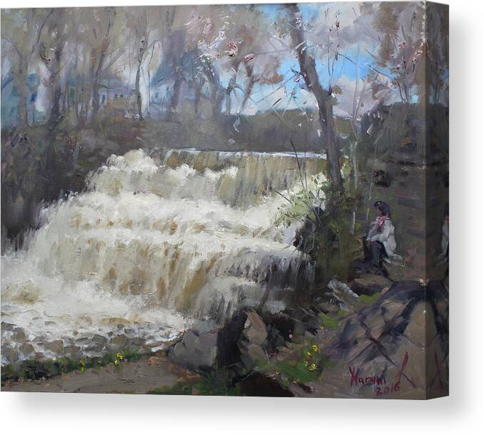 Spring Canvas Print featuring the painting Spring in Williamsville Falls by Ylli Haruni