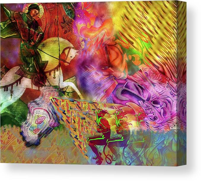Spiritual Psychedelic Pop Canvas Print featuring the digital art St. George the Dragon Slayer by Andrew Chambers