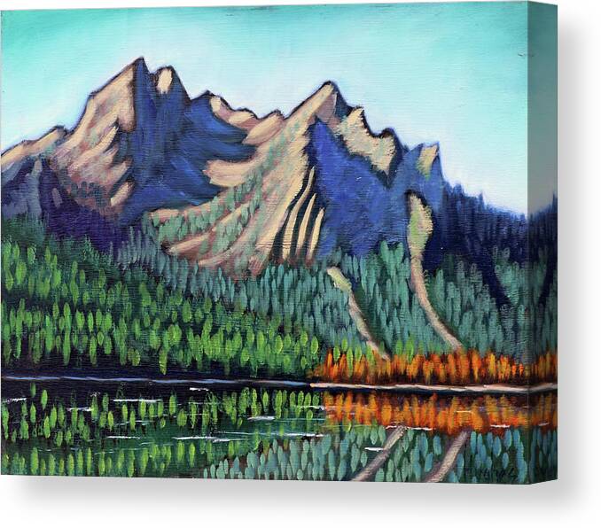 Stanley Lake Canvas Print featuring the painting Stanley Lake by Kevin Hughes