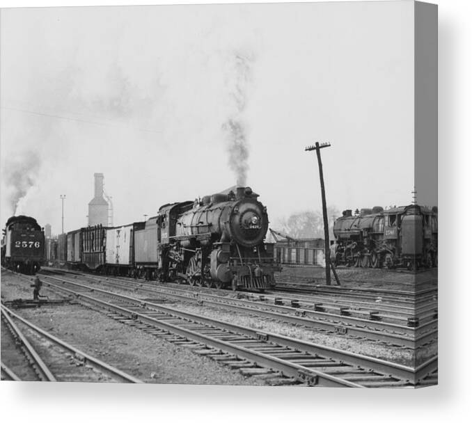 Green Bay Canvas Print featuring the photograph Steam Engines at Machine Shop in Green Bay Wisconsin by Chicago and North Western Historical Society