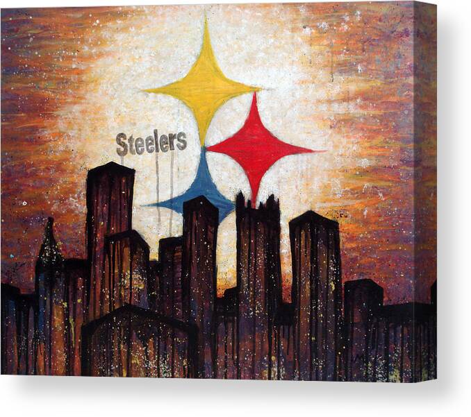 Steelers Canvas Print featuring the painting Steelers. by Mark M Mellon