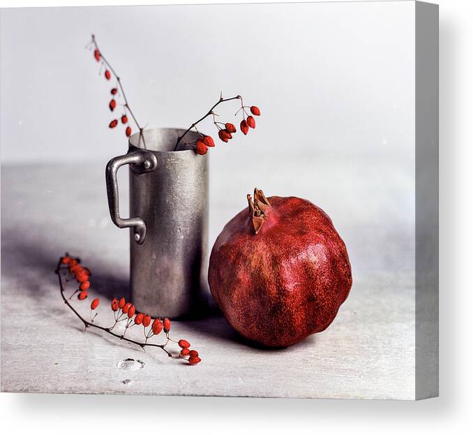 Still Life Canvas Print featuring the photograph Still Life with Pomegranate by Nailia Schwarz