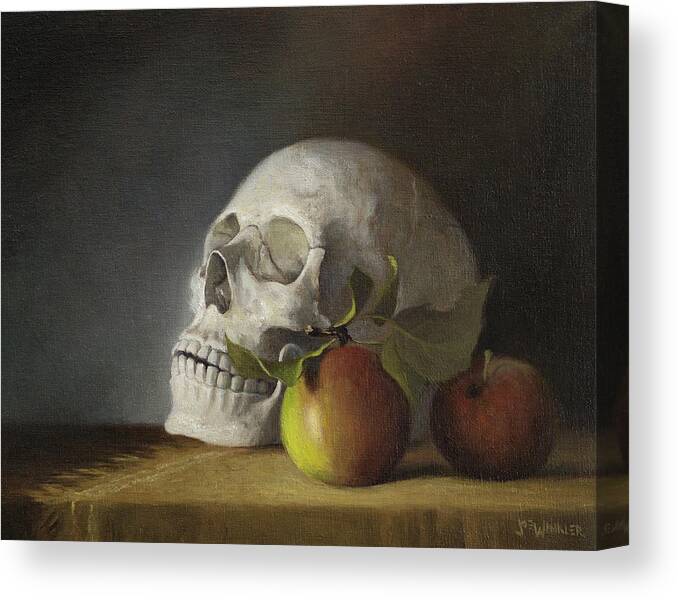 Human Skull Canvas Print featuring the painting Still Life With Skull by Joe Winkler