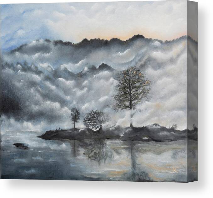 Lake Canvas Print featuring the painting Stillness by Neslihan Ergul Colley