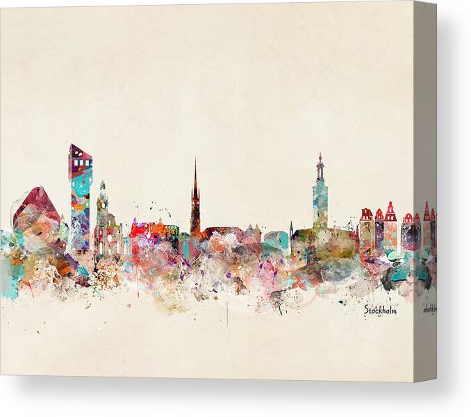 Stockholm Sweden Canvas Print featuring the painting Stocklholm Sweden Skyline by Bri Buckley