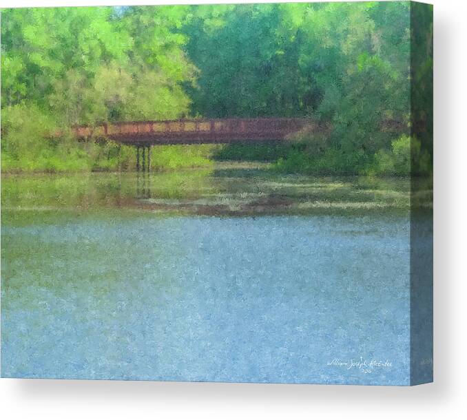 Stonehill College Canvas Print featuring the painting Stonehill College Footbridge by Bill McEntee