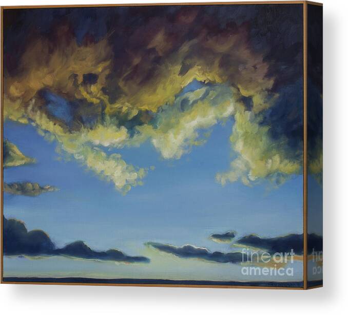 Bright Colors Canvas Print featuring the painting Storm Clouds Clearing For Peace, with Frame by Liesl Walsh