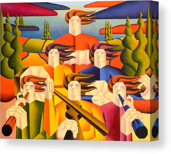 Musicians Canvas Print featuring the painting Structured musicians in landscape by Alan Kenny
