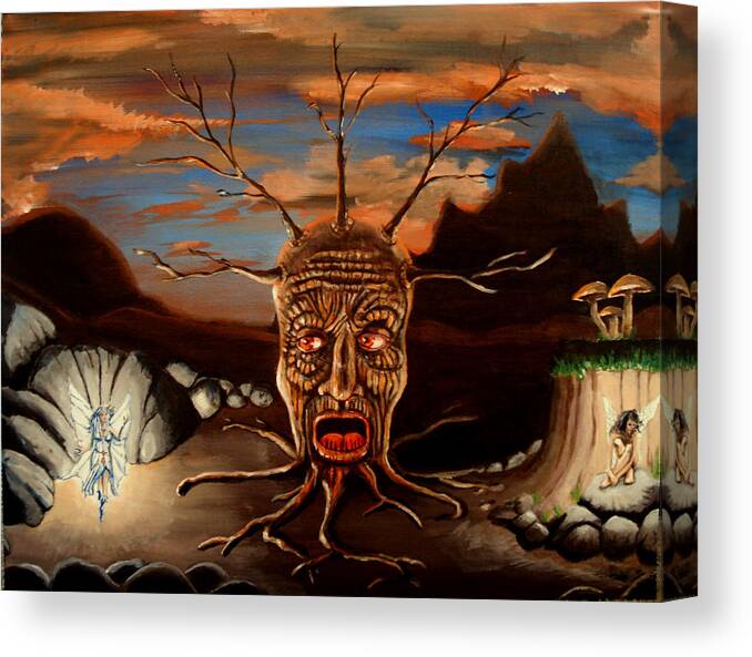 Surreal Canvas Print featuring the painting Stump Head by Chris Benice