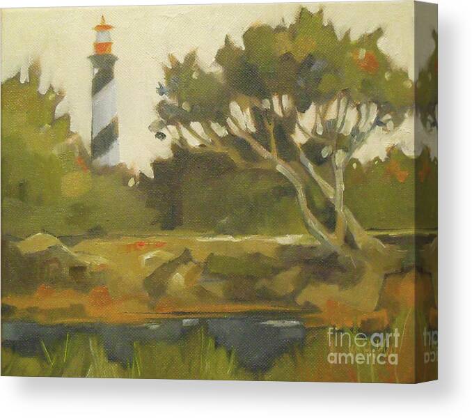 Lighthouse Canvas Print featuring the painting Sunday Lighthouse by Mary Hubley