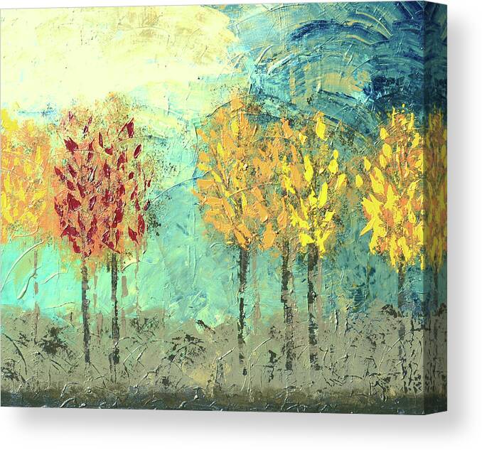 Sunrise Canvas Print featuring the painting Sundown Trees by Linda Bailey