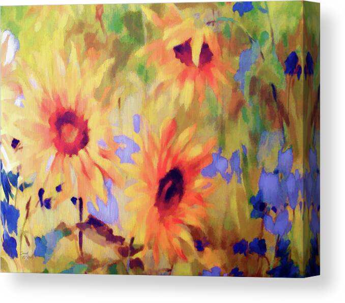 Sunflowers Canvas Print featuring the photograph Sunflower Joy Watercolor by Sandi OReilly