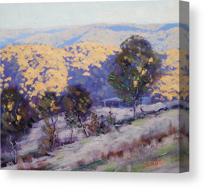 Rural Canvas Print featuring the painting Sunlight and Shadows by Graham Gercken
