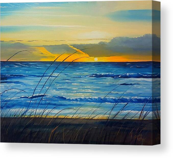 Sunset Canvas Print featuring the painting Sunrise on the Beach by Connie Rish