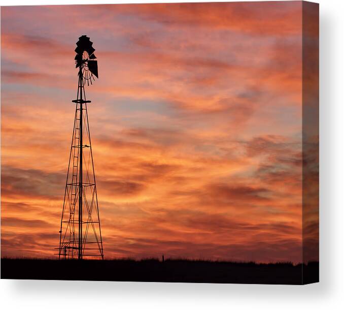 Kansas Canvas Print featuring the photograph Sunset and Windmill 04 by Rob Graham
