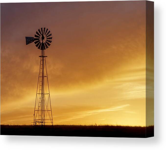 Kansas Canvas Print featuring the photograph Sunset and Windmill 09 by Rob Graham