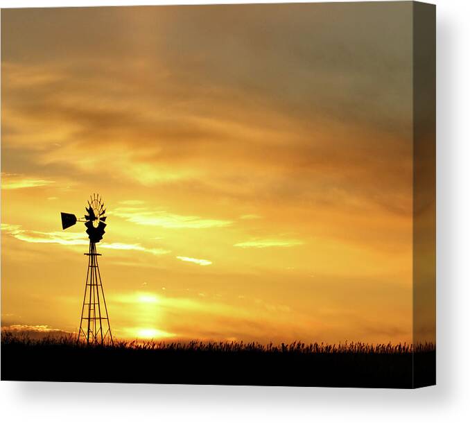 Kansas Canvas Print featuring the photograph Sunset and Windmill 11 by Rob Graham
