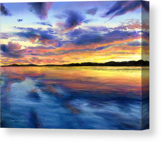 Maine Canvas Print featuring the drawing Sunset on Snow Pond by Shana Rowe Jackson