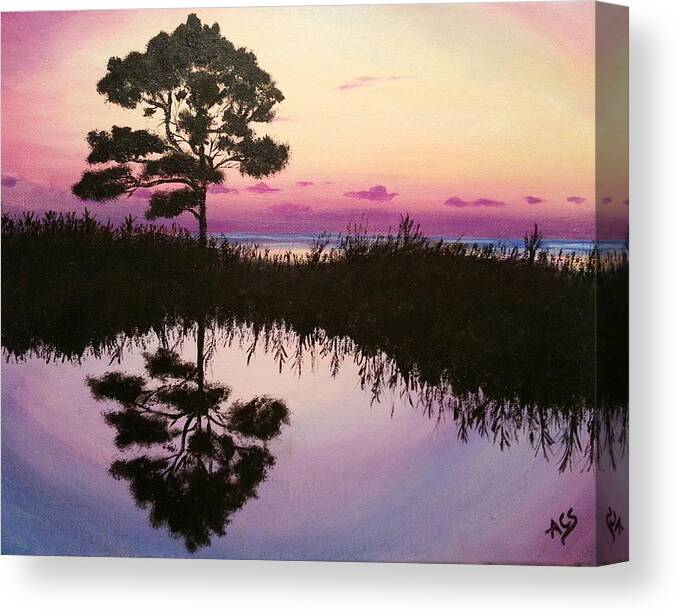 Sunset Reflection Canvas Print featuring the painting Sunset Reflection by Amelie Simmons