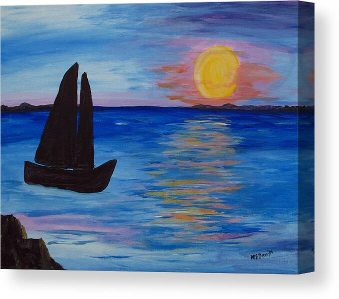 Seascape Canvas Print featuring the painting Sunset Sail Dark by Barbara McDevitt