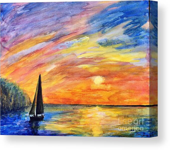 Sunset Canvas Print featuring the painting Sunset Sail by Deb Stroh-Larson