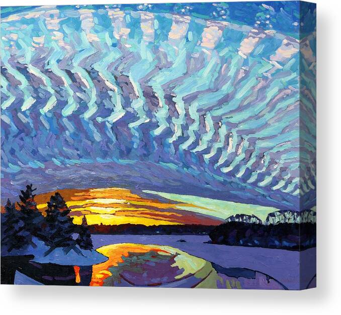 1717 Canvas Print featuring the painting Sunset Waves Nite by Phil Chadwick