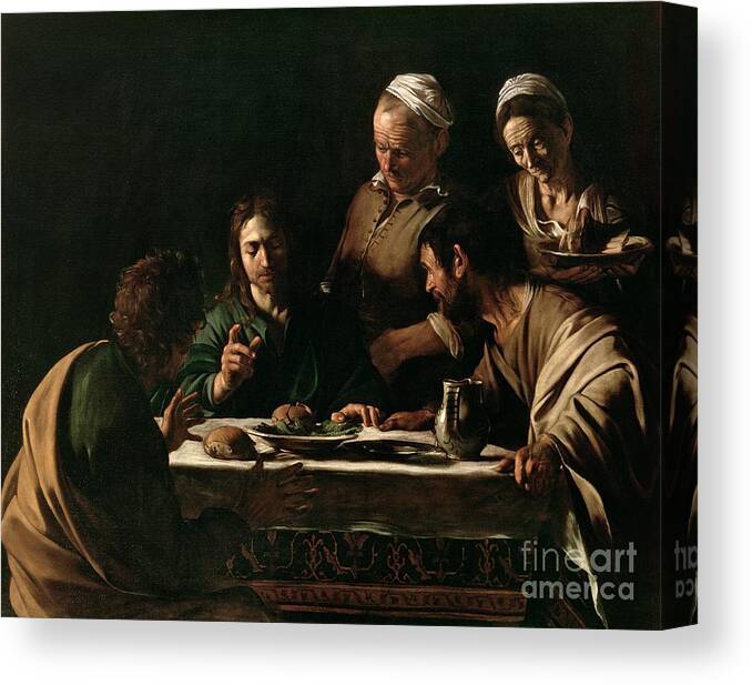 Supper At Emmaus Canvas Print featuring the painting Supper at Emmaus by Michelangelo Merisi da Caravaggio