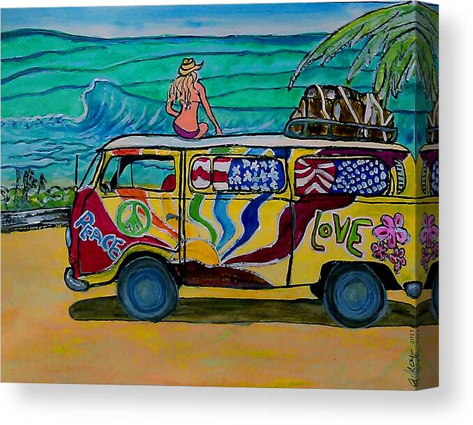 Vw Bus Canvas Print featuring the painting Surf art/vw Bus by W Gilroy