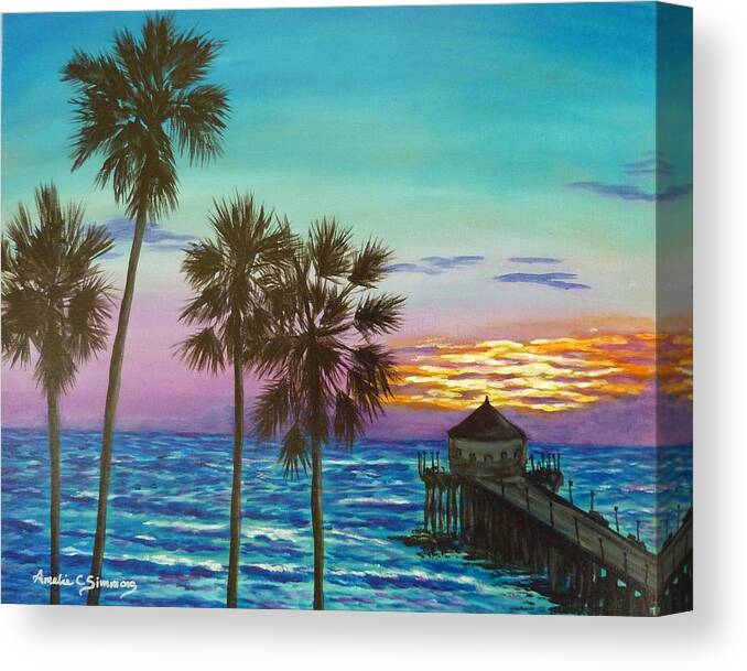 Surf City Sunset Canvas Print featuring the painting Surf City Sunset by Amelie Simmons