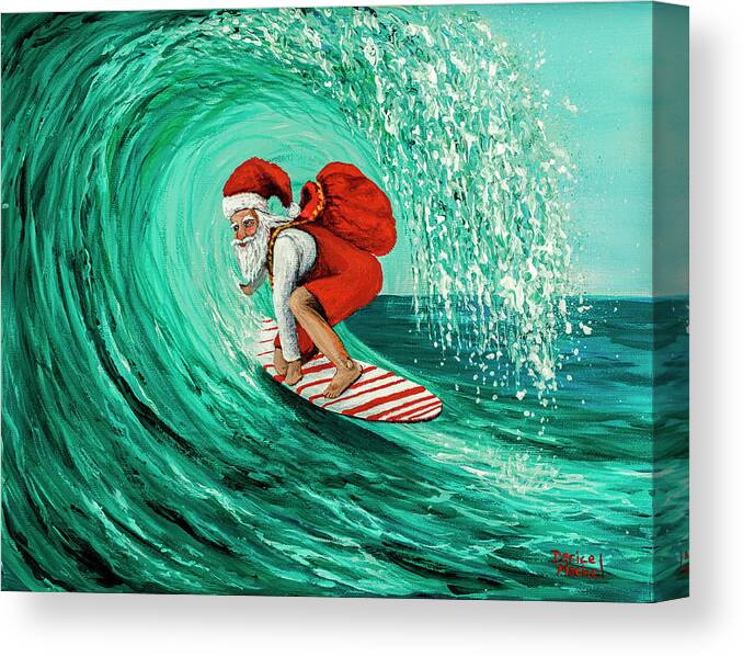 Christmas Canvas Print featuring the painting Surfing Santa by Darice Machel McGuire