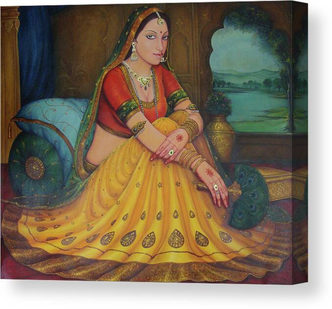 Sweet Rajasthani Woman Sitting Portrait Bright Color Traditional