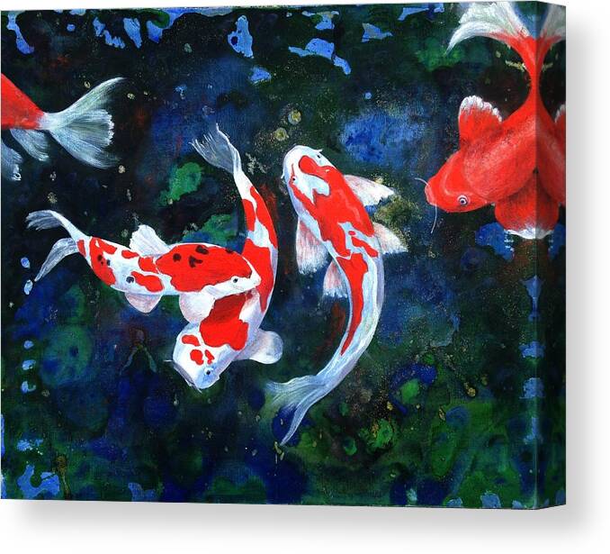 Koi Art Canvas Print featuring the painting Swimming in Peace by Teresa Fry