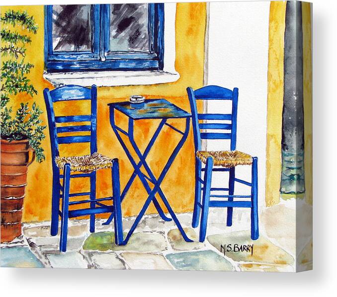 Greece Canvas Print featuring the painting Table for Two by Maria Barry