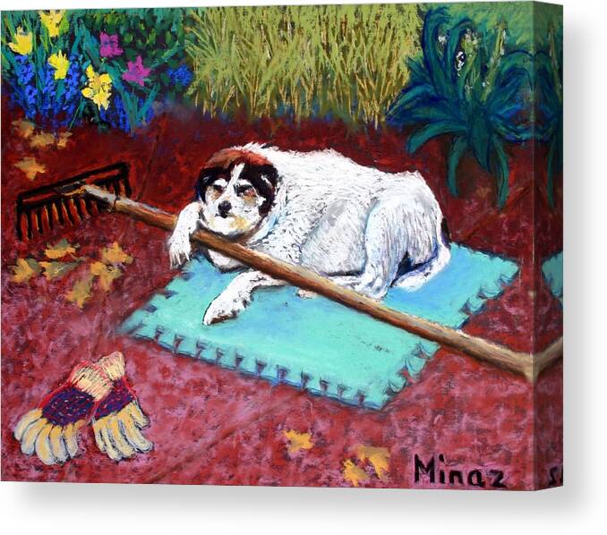Dog Canvas Print featuring the painting Take a Break by Minaz Jantz