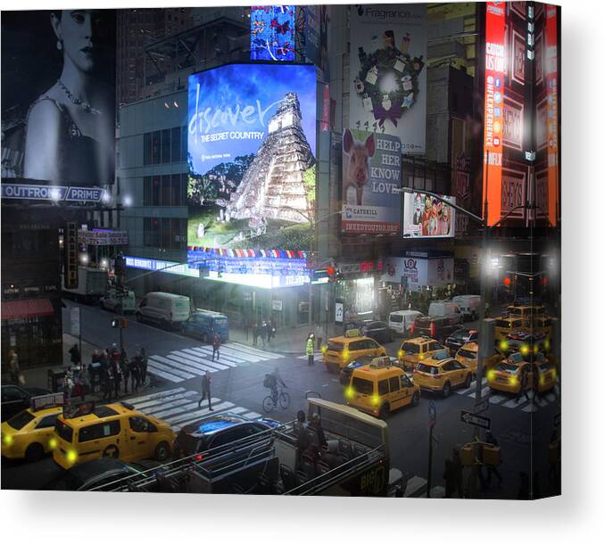 Times Square Canvas Print featuring the photograph Taxis in Times Square by Mark Andrew Thomas