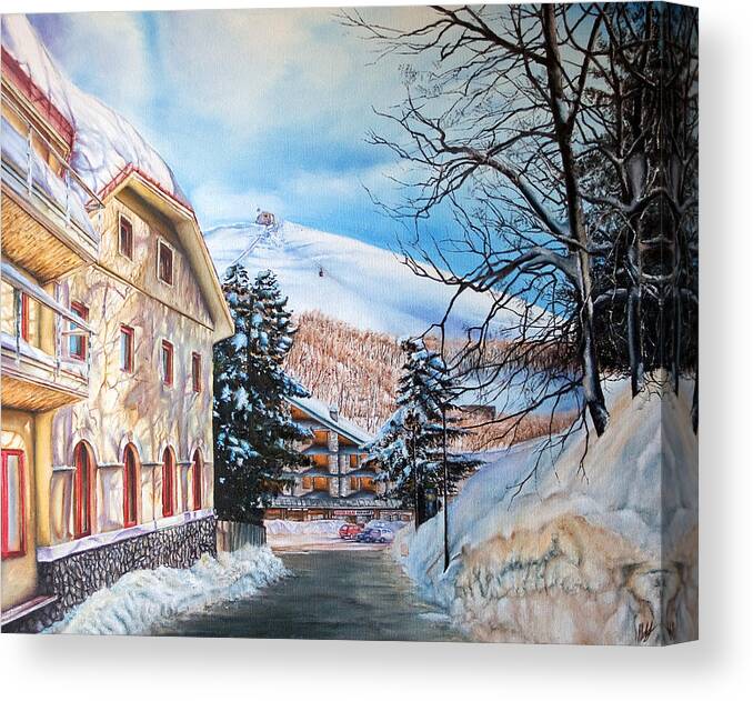 Ski Resort Canvas Print featuring the painting Terminillo by Michelangelo Rossi