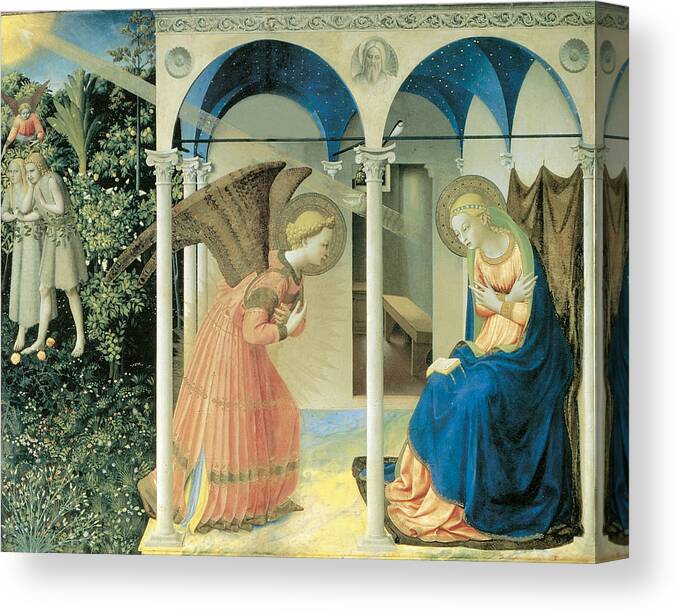 The Annunciation Canvas Print featuring the painting The Annunciation by Fra Angelico Guido Di Pietro