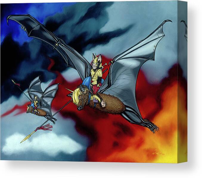  Canvas Print featuring the painting The Bat Riders by Paxton Mobley
