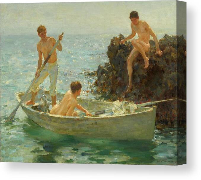 Bathing Canvas Print featuring the painting The Bathing Cove by Henry Scott Tuke