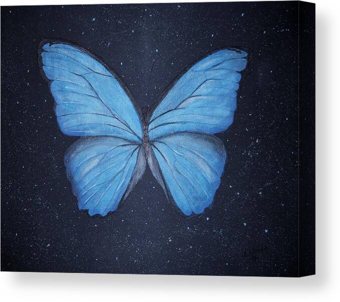 Blue Canvas Print featuring the painting The Blue Butterfly by Edwin Alverio
