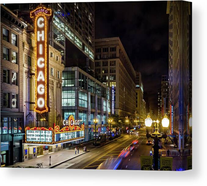 Chicago Canvas Print featuring the photograph Illinois - The Chicago Theater by Ron Pate