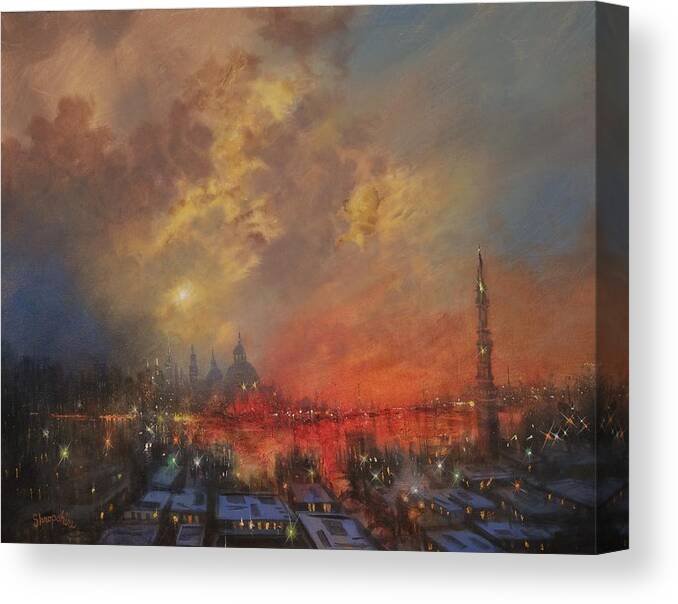  Atmospheric Painting Canvas Print featuring the painting The City In The Sea by Tom Shropshire
