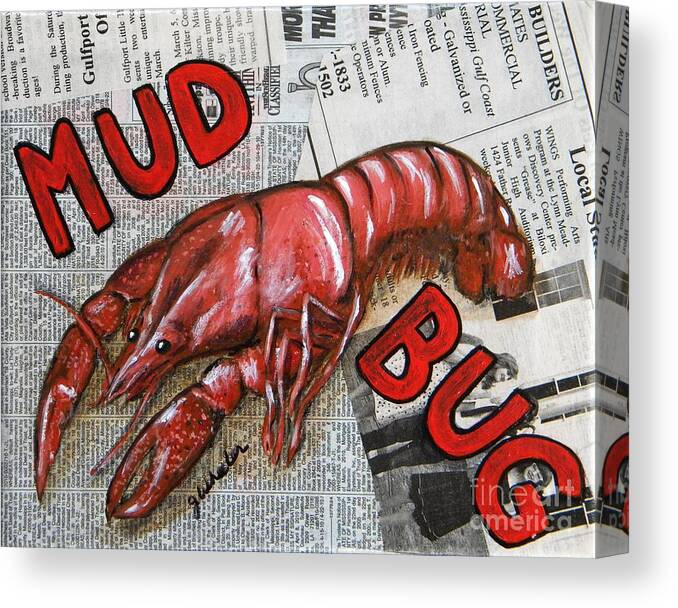 Crab Canvas Print featuring the painting The Daily Mud Bug by JoAnn Wheeler