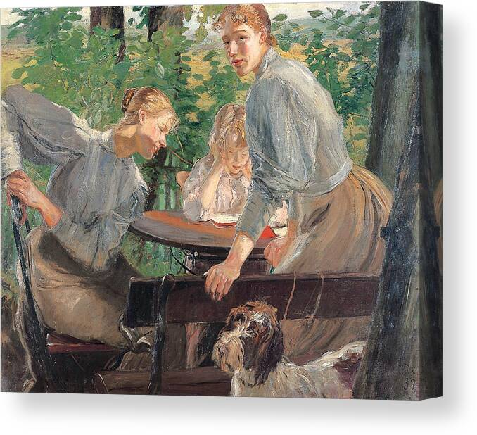 19th Century Art Canvas Print featuring the painting The Daughters of the artist in the garden by Fritz von Uhde