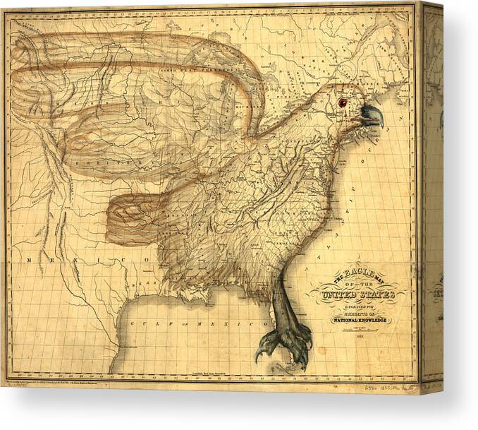 Carey And A. Hart Canvas Print featuring the painting The Eagle Map of the United States by Carey and Hart