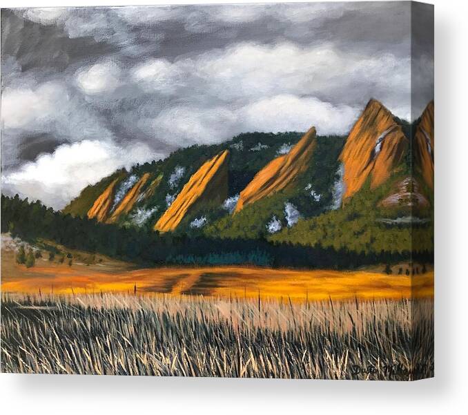 Colorado Canvas Print featuring the painting The Flatirons by Dustin Miller