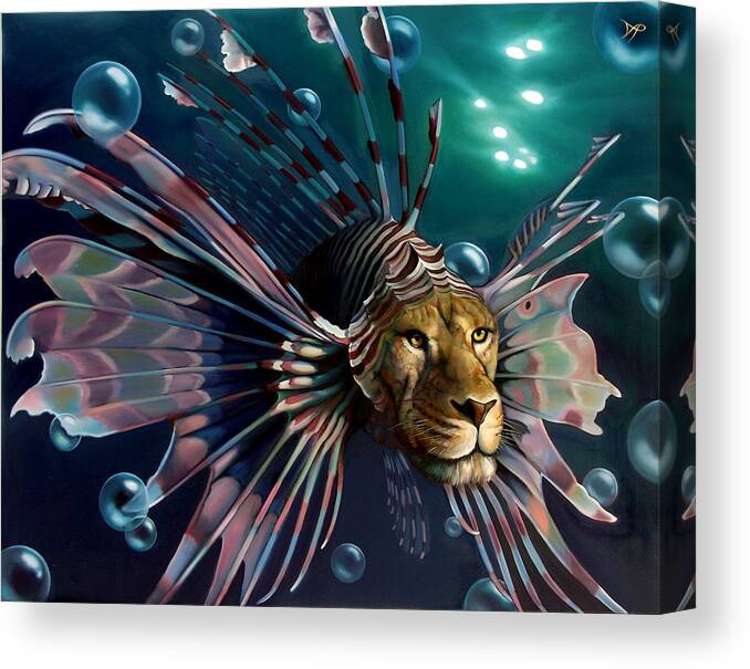 Lion Canvas Print featuring the painting Guardian Of The Undersea by Patrick Anthony Pierson