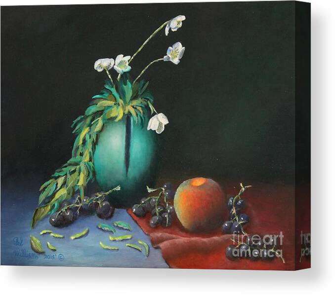 Flower Paintings Canvas Print featuring the painting The Jade Vase and Jasmine by Bob Williams