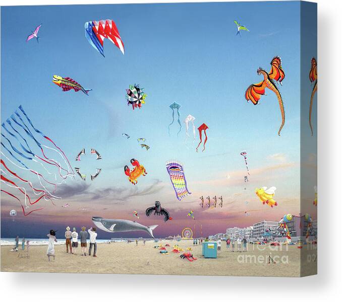 Kites Canvas Print featuring the drawing The Kite Festival Ocean City MD by Albert Puskaric